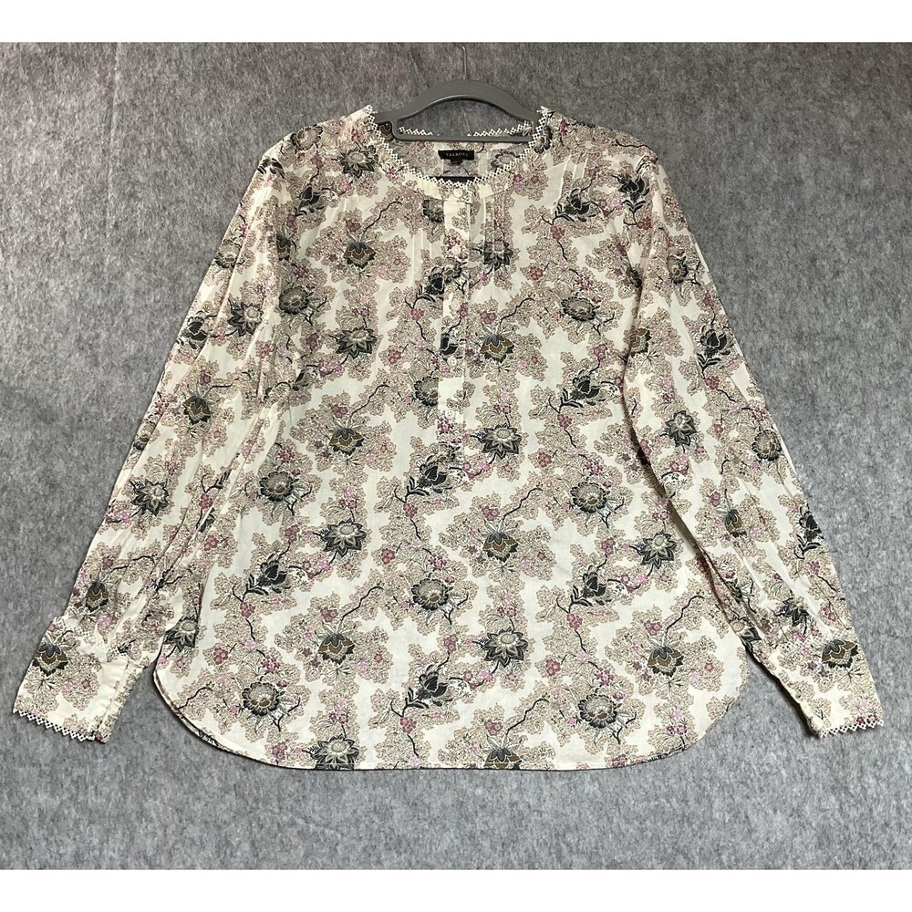 Talbots Blouse Womens Large Floral Cotton Long Sleeve Boho Top Cottage Prairie